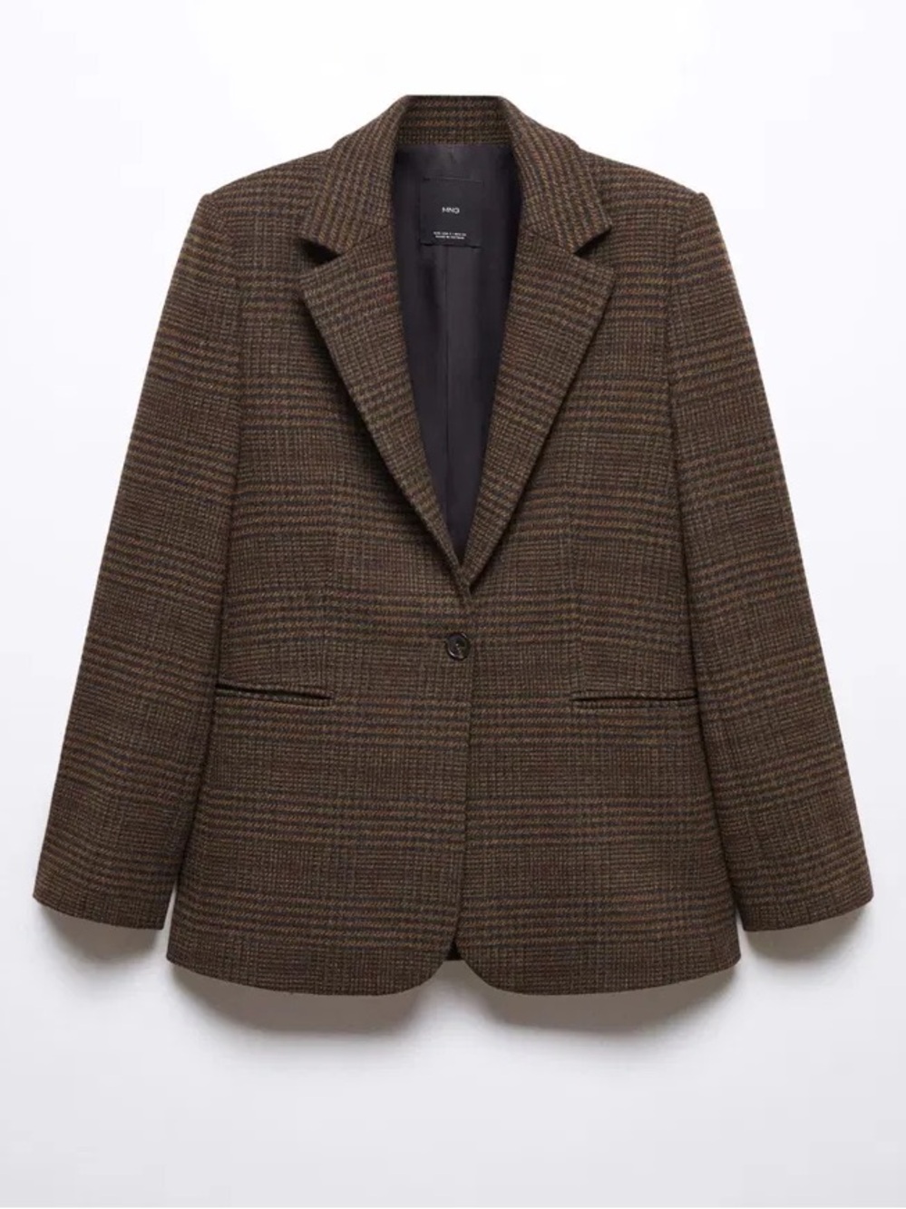 Mango Bruna Wool Blend Checked Blazer | Brown Plaid | Women’s S